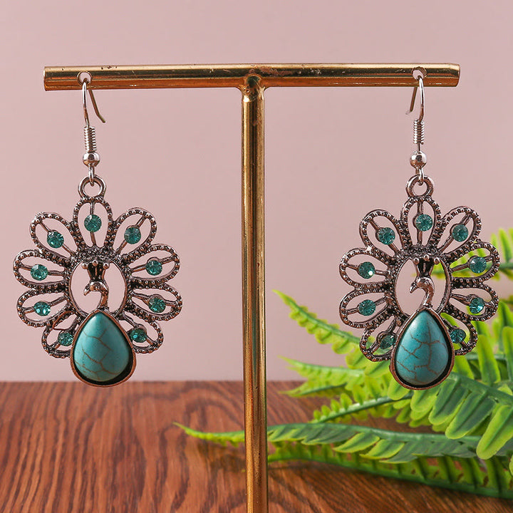Olivenorma Turquoise Paraiba Tourmaline Peacock Shape Pendant Earrings - image 3
