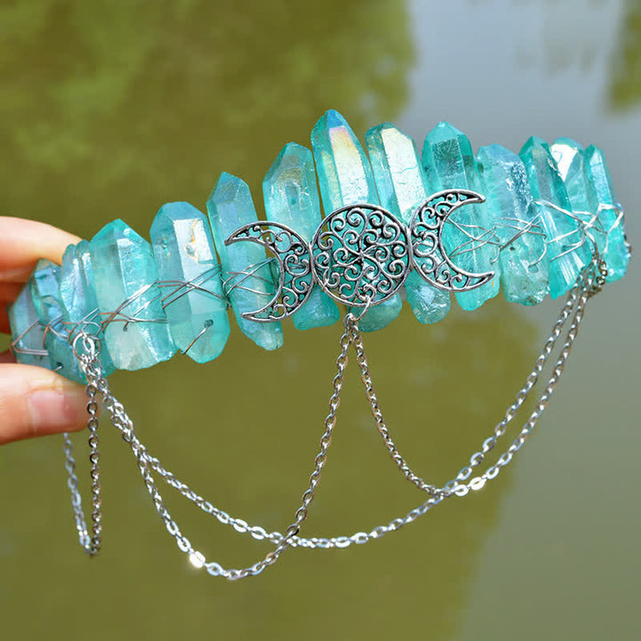 Olivenorma Cresent Moon Goddess Natural Crystal Crown - Aquamarine - image 24