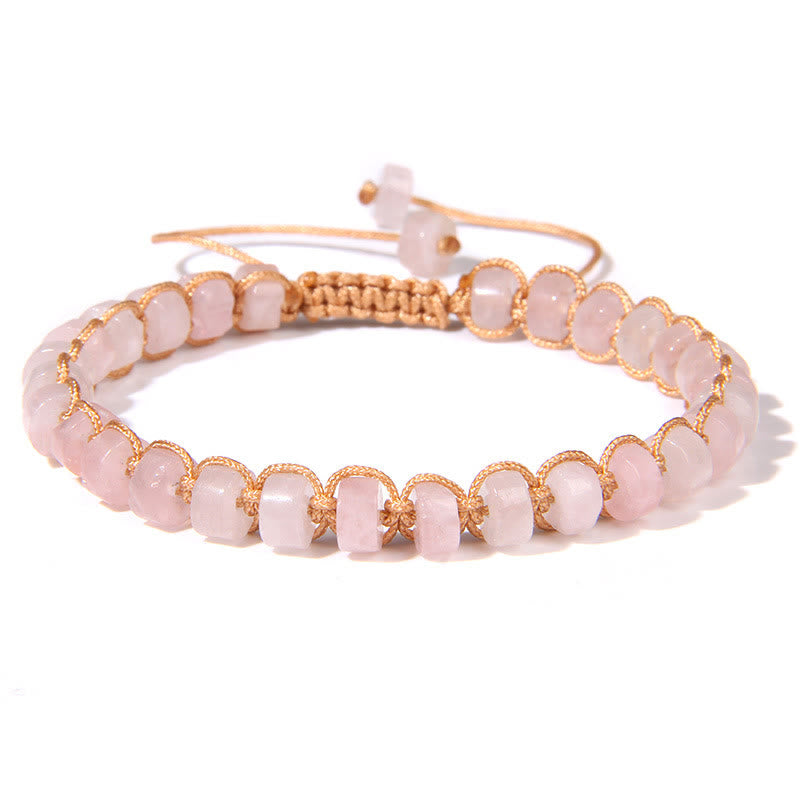 Olivenorma Natural Stone Wheel Bead Woven Bracelet - Rose Quartz - image 7