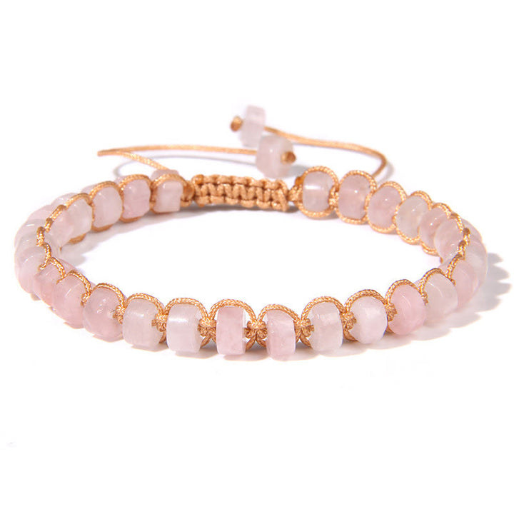 Olivenorma Natural Stone Wheel Bead Woven Bracelet - Rose Quartz - image 7