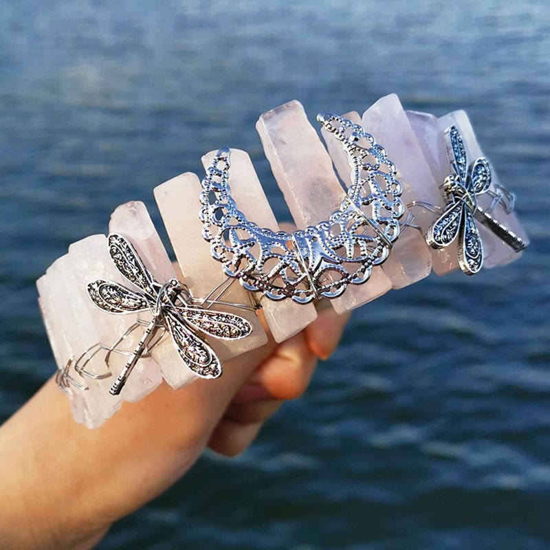 Olivenorma Natural Crystal Dragonfly Moon Accessory Crown Bridal Headband - Rose Quartz - image 5