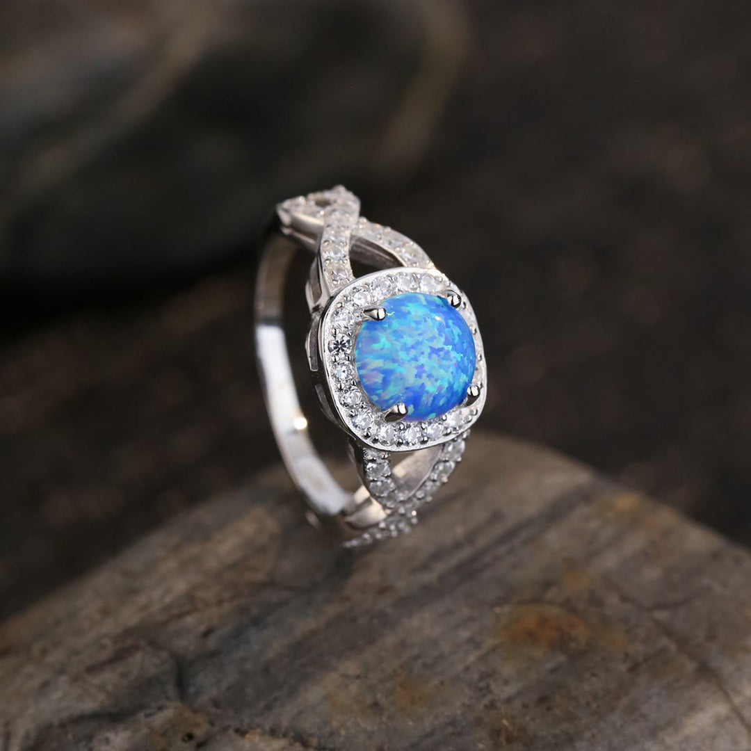 Olivenorma Blue Opal White Zircon 925 Sterling Silver Ring - 10 - image 0