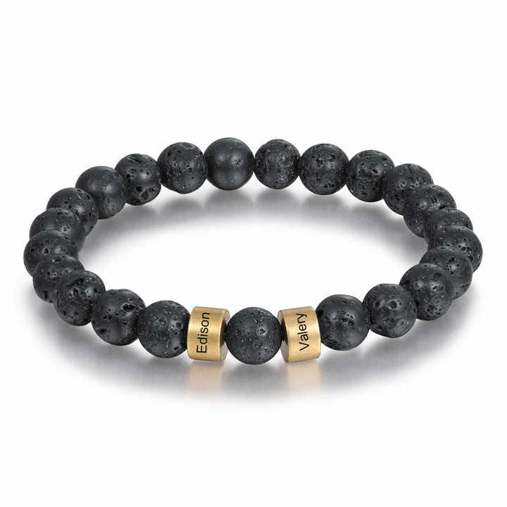 Olivenorma Natural Stone Engraving Personalized Beads Men Bracelet - Lava Stone - Golden - 5th Engraving - image 2