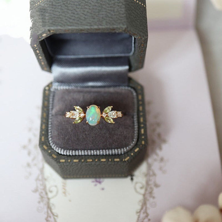 Olivenorma Delicate Opal Leaf Zircon Gold Ring  - image 5