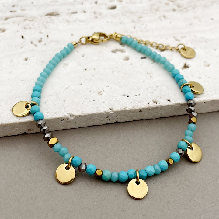 Olivenorma Natural Stone Beaded Titanium Disc Charm Bracelet - Turquoise - image 13