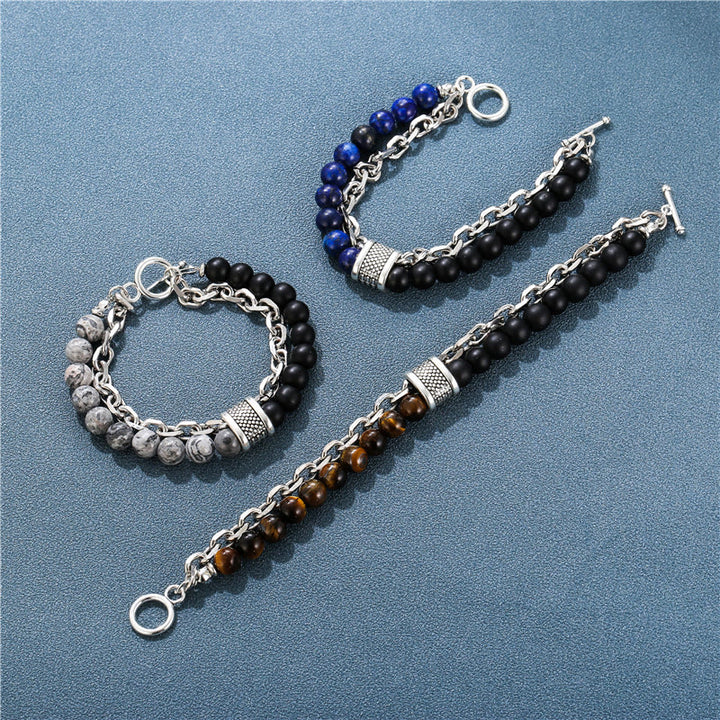 Olivenorma Punk Frosted Stone Combination Geometric Shape Men Bracelet - image 20