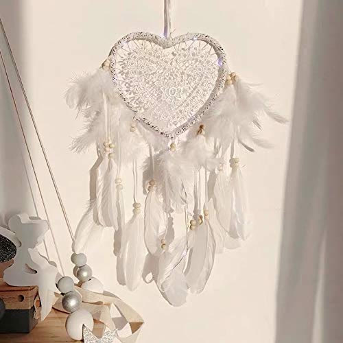 Olivenorma Braided Heart Shape White Feather Dream Catcher - White - image 1