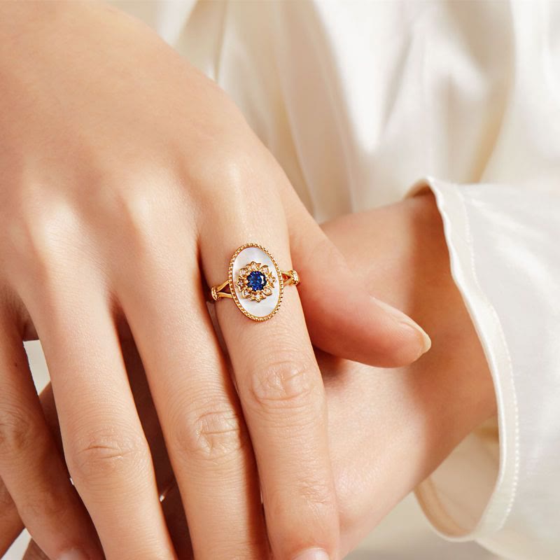 Olivenorma Nacre Sapphire White Zircon Adjustable Ring - image 2