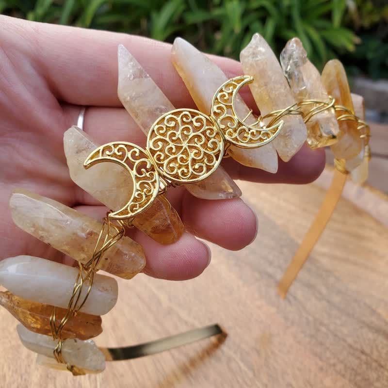 Olivenorma Citrine Crown with Gold Moon Phase Crystal Crown - image 4