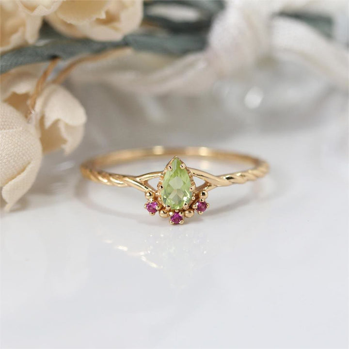 Olivenorma Dainty Peridot Pink Crystal Stacking Adjustable Ring Set - image 6