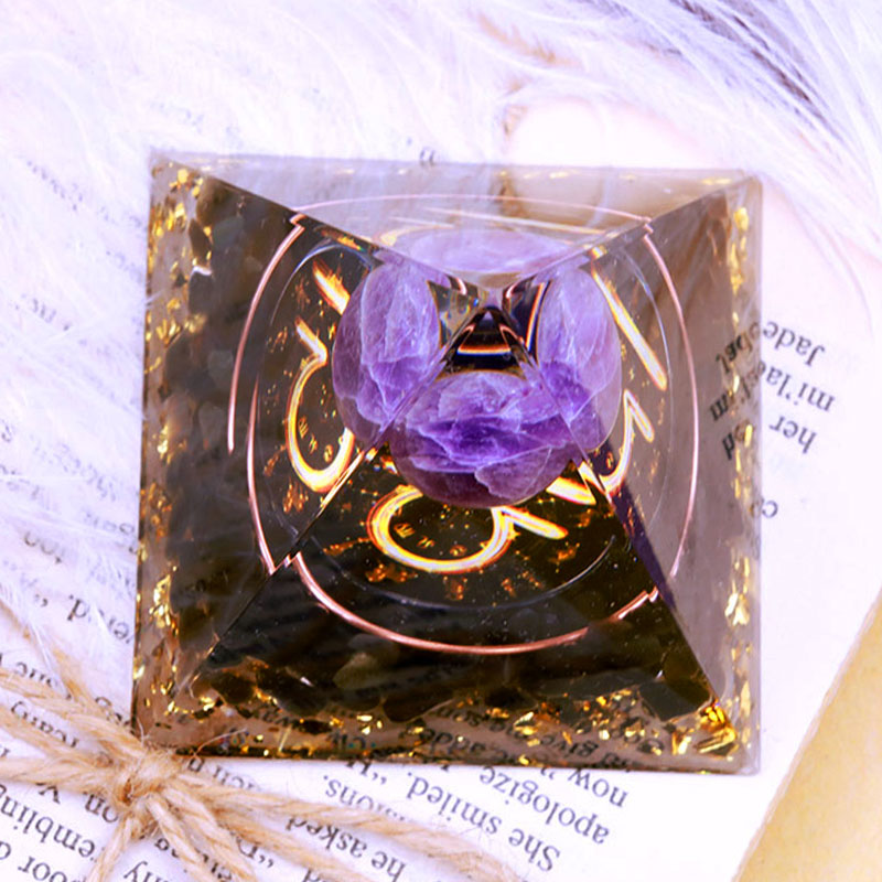 Olivenorma Amethyst Sphere With Obsidian Zodiac Libra Orgone Pyramid - image 3