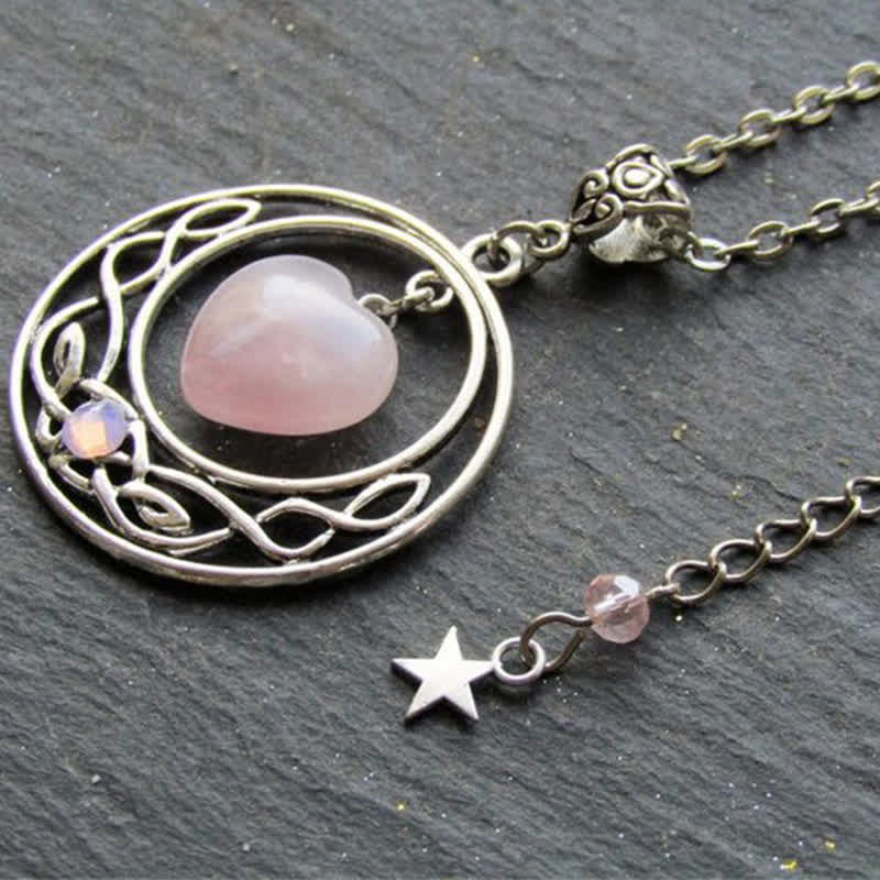 Olivenorma Bohemia Rose Quartz Heart Moon Star Necklace - image 4