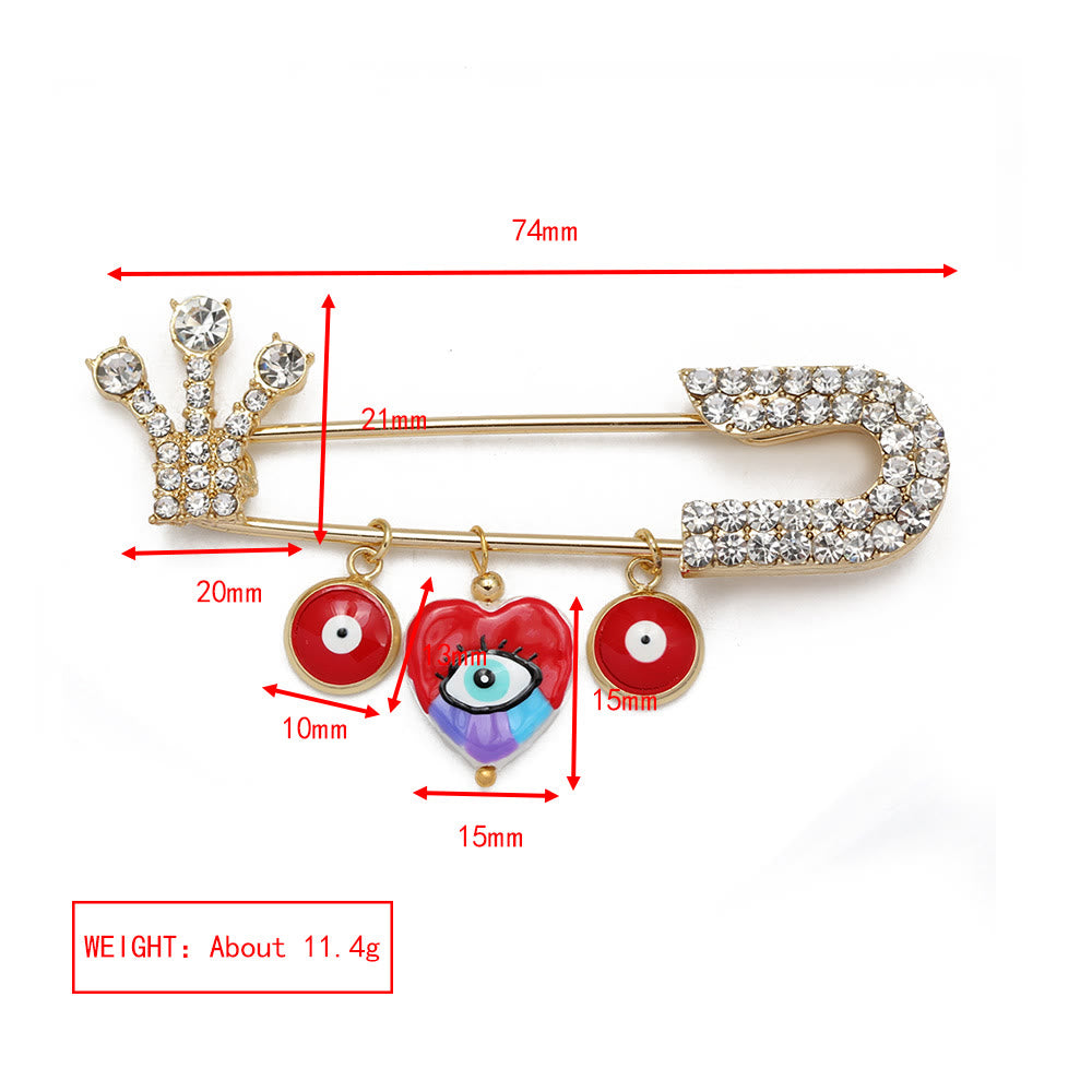 Olivenorma White Zircon Evil Eye Heart Brooch - Evil Eye&Red Heart - image 8