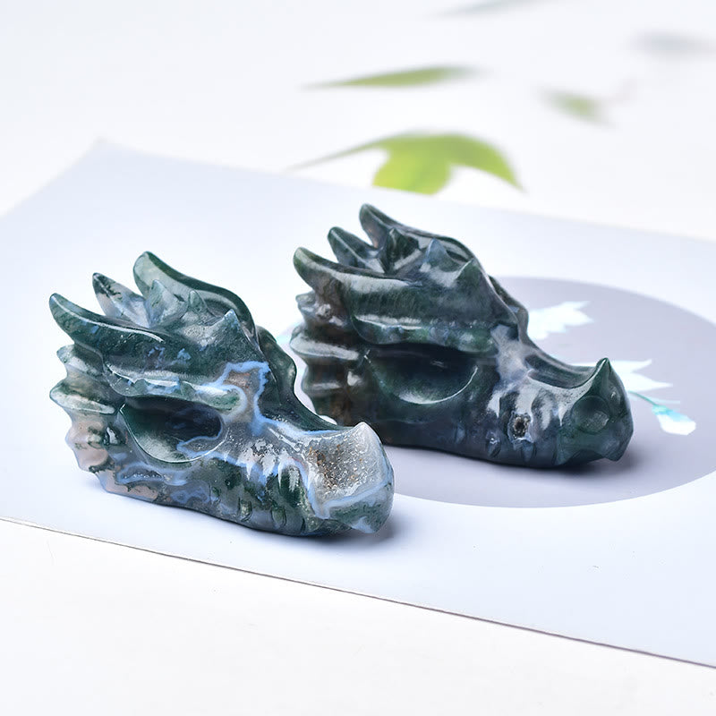 Olivenorma Mahogany Obsidian Moss Agate Dragon Head Gemstone Decoration - Moss Agate - 8cm - image 3