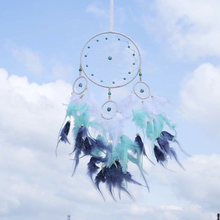 Olivenorma Indian Style Three Ring Feather Dream Catcher - Blue&Green - Without Lights - image 11
