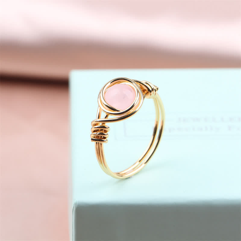 Wire Wrapped Healing Crystal Ring - Rose Quartz - image 1