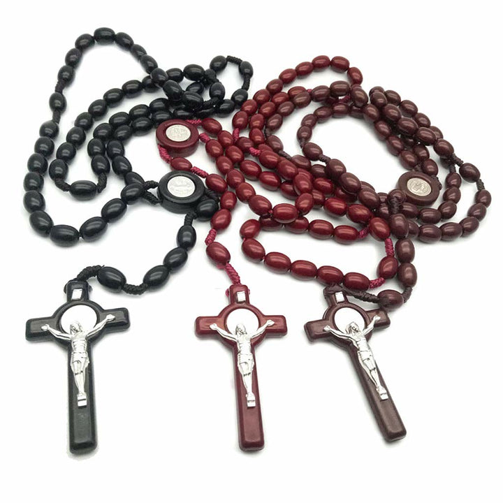 Olivenorma Wooden Beads Rosary Cross Necklace  - image 0