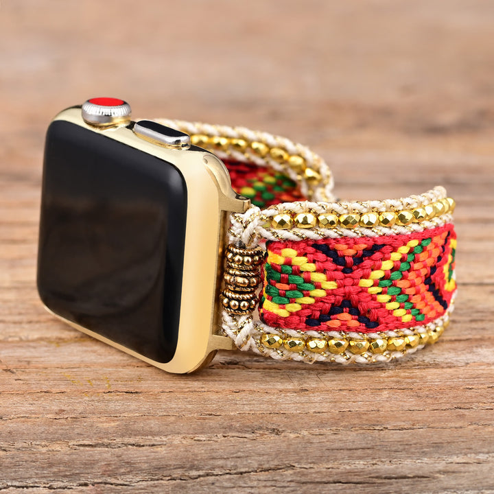 Olivenorma Gold Zircon Orange Red Nylon Braided Apple Watch Strap - image 2