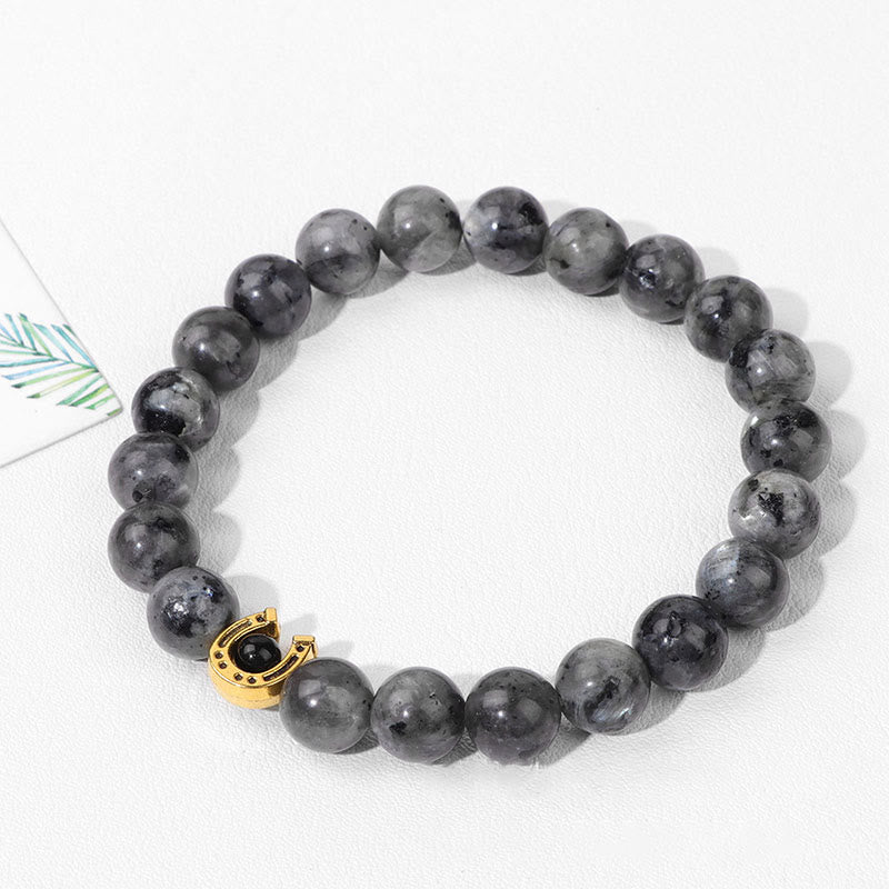 Olivenorma 8mm Natural Stone Beaded Horse Shoe Pendant Bracelet - image 19