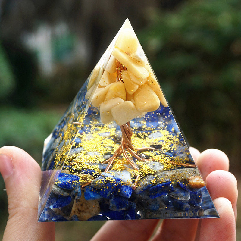 Olivenorma Yellow Aventurine With Lapis Lazuli Orgone Pyramid - image 1