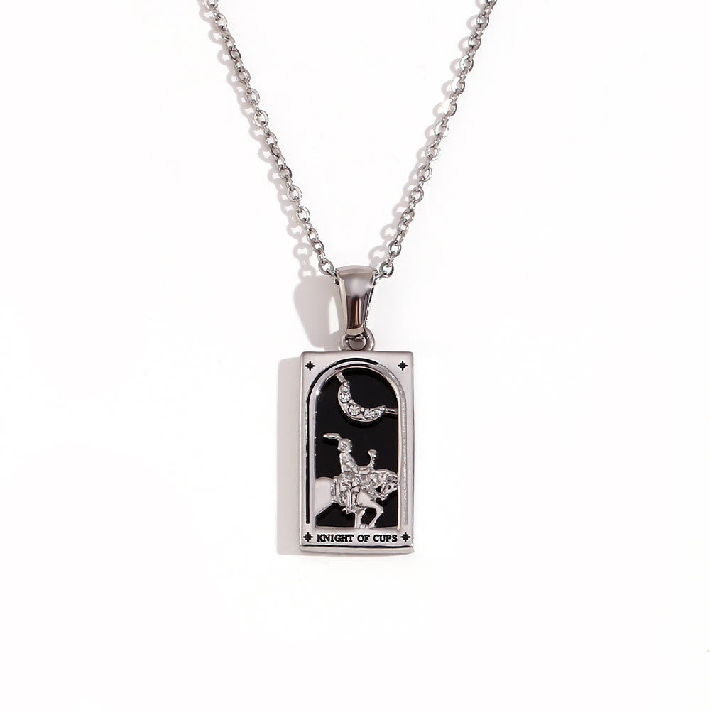 Olivenorma Stainless Steel 18k Gold Plated Tarot Card Necklace - KNIGHT OF CUPS - Silver - image 6