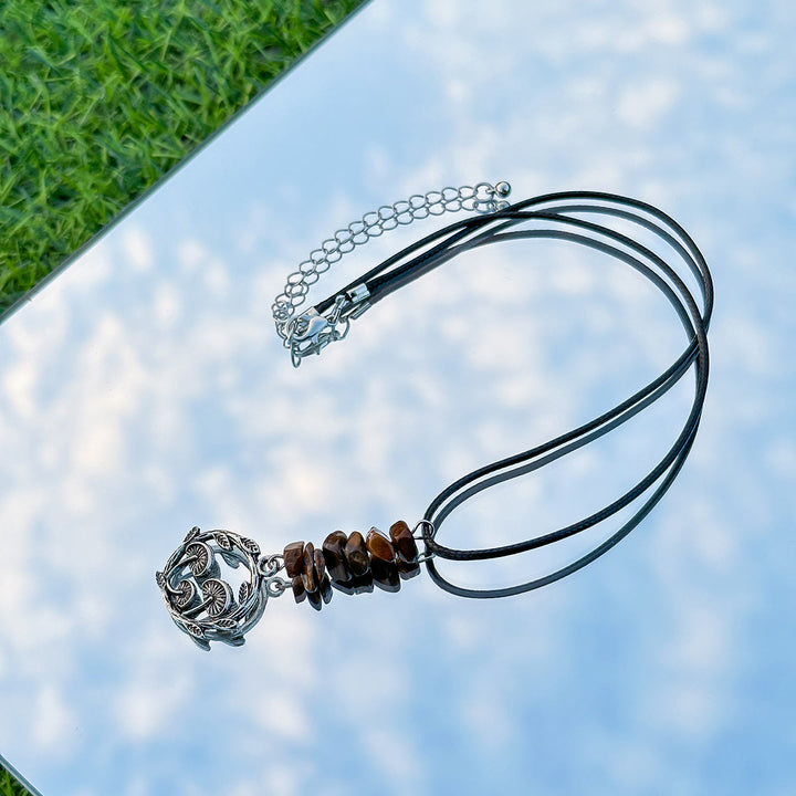 Olivenorma Natural Stone Butterfly Tassel Leather Wax Thread Necklace - image 16