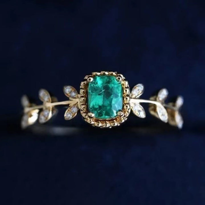 Olivenorma Vintage Emerald Leaf With Zircon Ring  - image 2