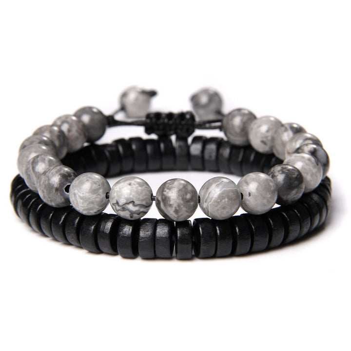 Olivenorma African Turquoise Snowflake Obsidian Double Beaded Bracelet - Grey Jasper - image 9