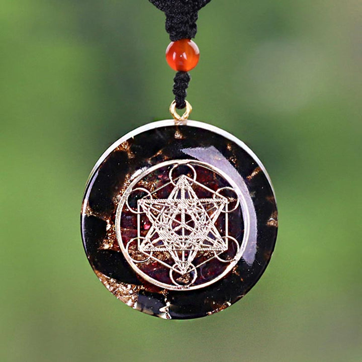 Olivenorma Obsidian And Garnet Metatron's Cube Symbol Necklace - Obsidian&Garnet - YES PLEASE $8 - image 0