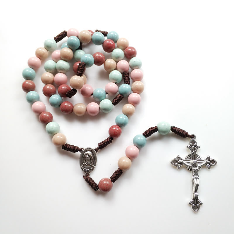Olivenorma Color Beads Rosary Mary Medal Cross Necklace - image 4