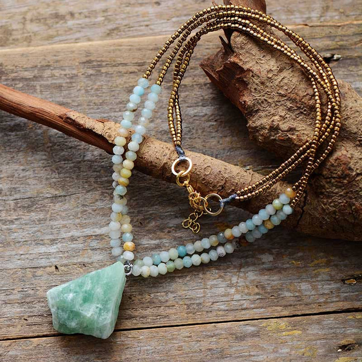 Olivenorma Natural Amazonite Pendant Double Chain Necklace - image 3