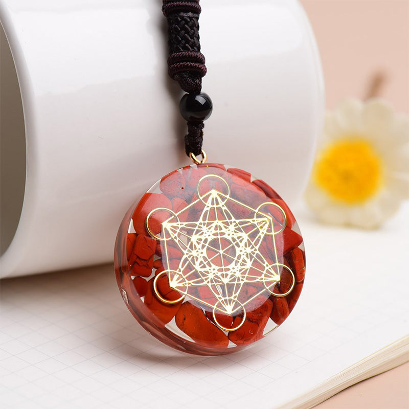 Olivenorma Red Jasper Lapis Lazuli Turquoise Metatron's Cube Symbol Necklace - Red Jasper - image 1