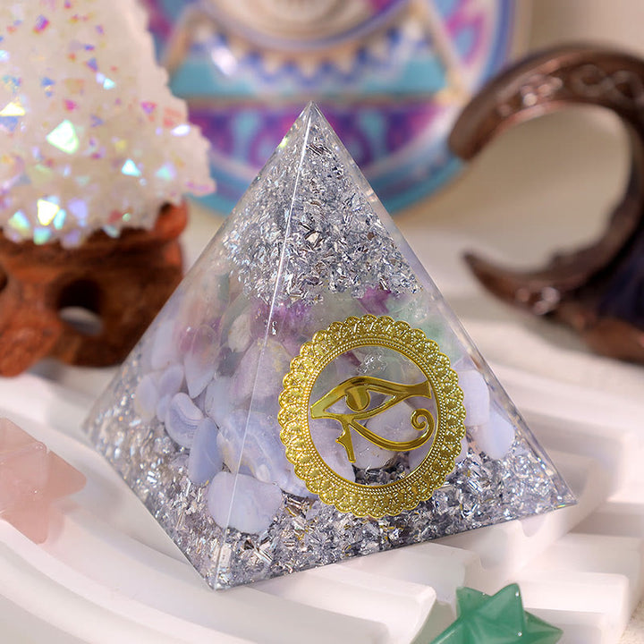 Olivenorma Blue Chalcedony Fluorite Eye Of Horus Orgone Pyramid - 3.93''*3.93''(10cm X 10cm) - YES PLEASE $8 - image 0