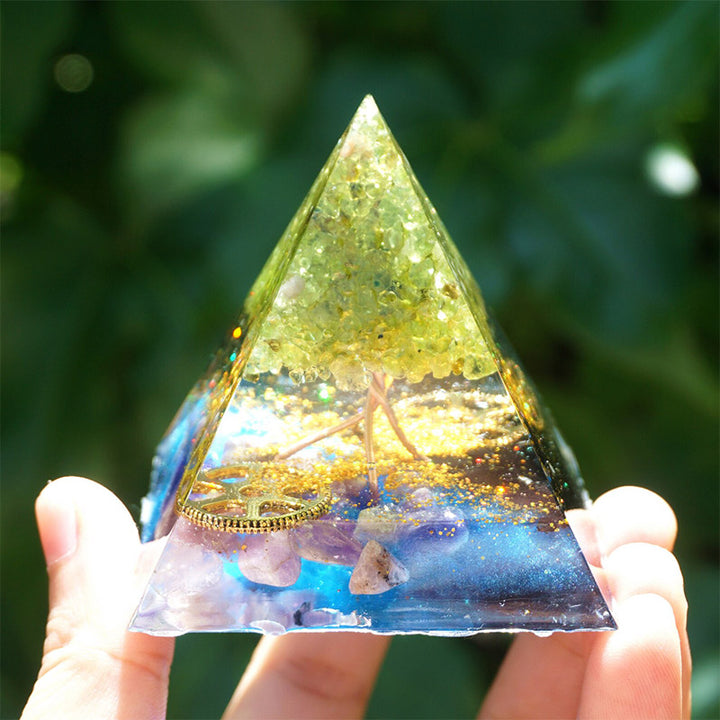 Olivenorma Peridot Amethyst With Black Tourmaline Orgone Pyramid - image 4
