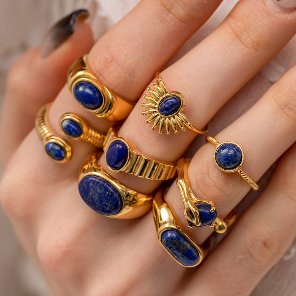Olivenorma Court Vintage Titanium Steel Lapis Lazuli Ring Set - image 0