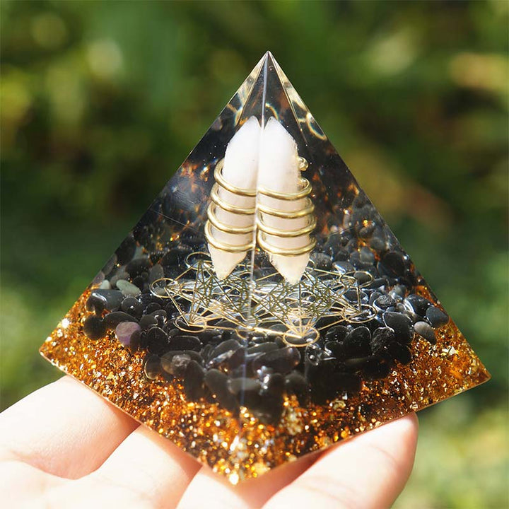 Olivenorma Rose Quartz With Obsidian Orgone Pyramid - image 1