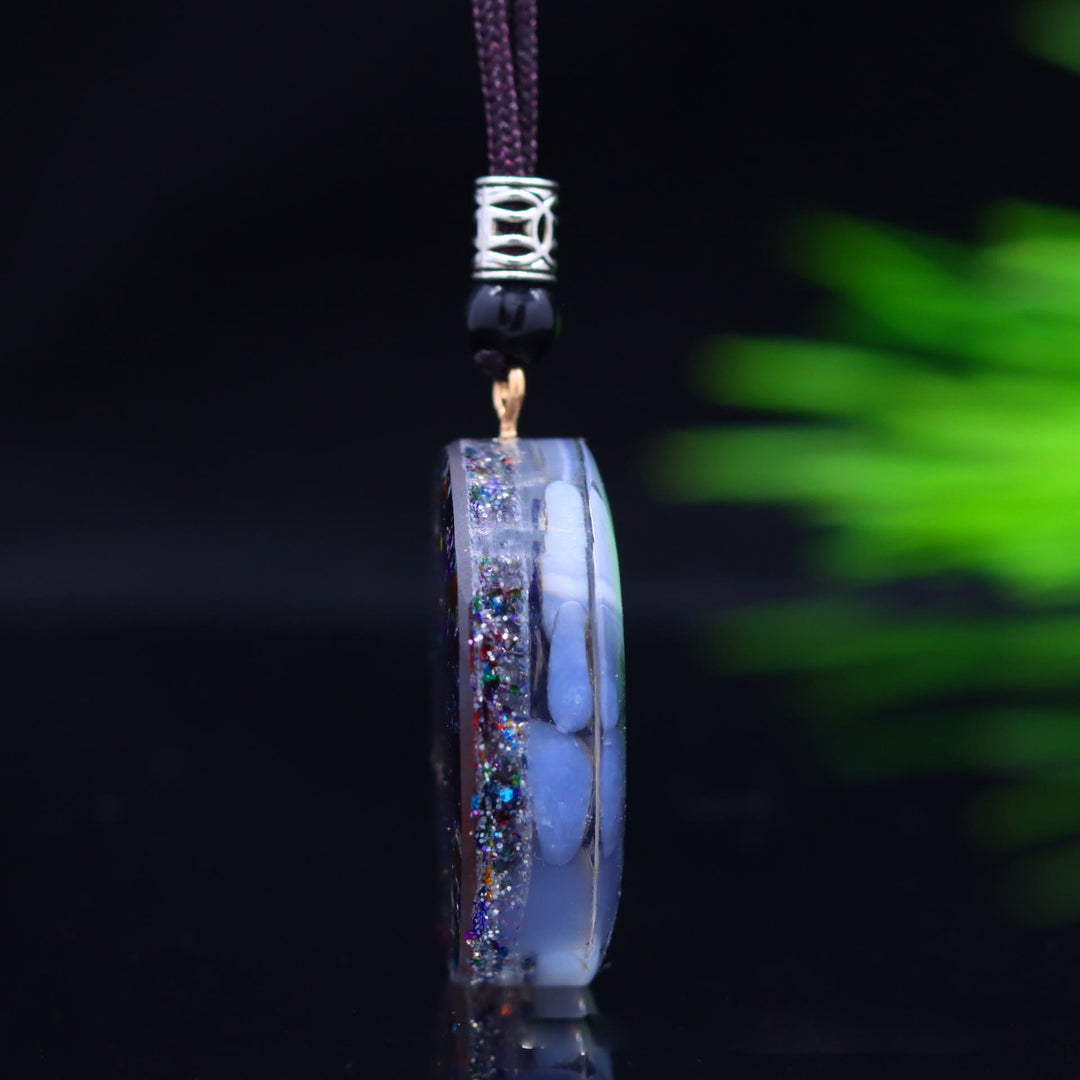 Olivenorma Natural Blue Chalcedony Gravel Epoxy Pendant Necklace - image 3