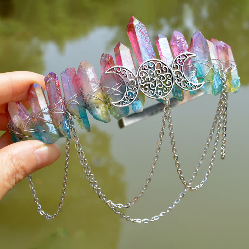 Olivenorma Cresent Moon Goddess Natural Crystal Crown - Fluorite#4 - image 51
