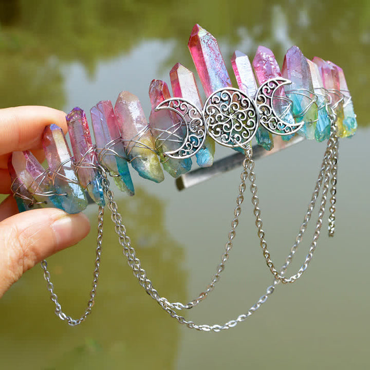 Olivenorma Cresent Moon Goddess Natural Crystal Crown - Fluorite#4 - image 51