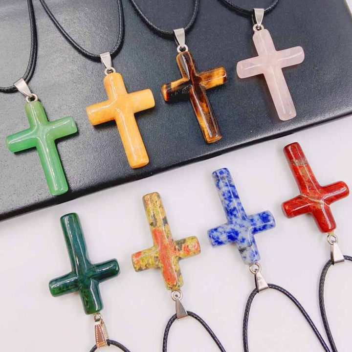 Olivenorma Natural Crystal Cross Healing Pendant - image 0