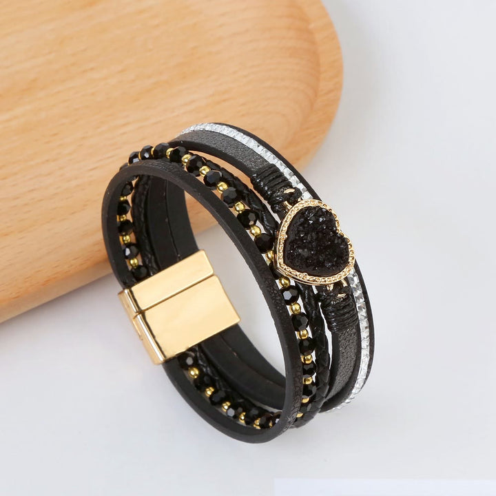 Olivenorma Heart Shape Cluster Multilayer Braided Leather Bracelet - image 8