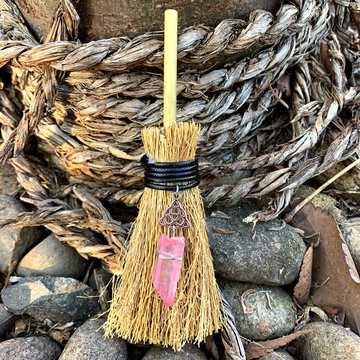 Olivenorma Handmade Mini Broom Crystal Ornamet - Celtic knots & Pink Crystal - image 14