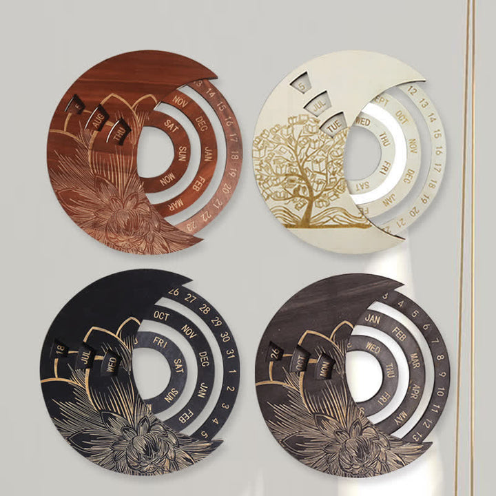 Olivenorma Circle Wooden Crescent Moon Perpetual Calendar Wall Decor - image 9