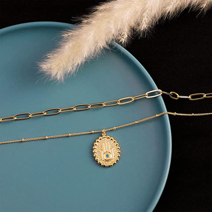 Olivenorma Evil Eye Hamsa Gold Color Layered Chain Necklace - image 2