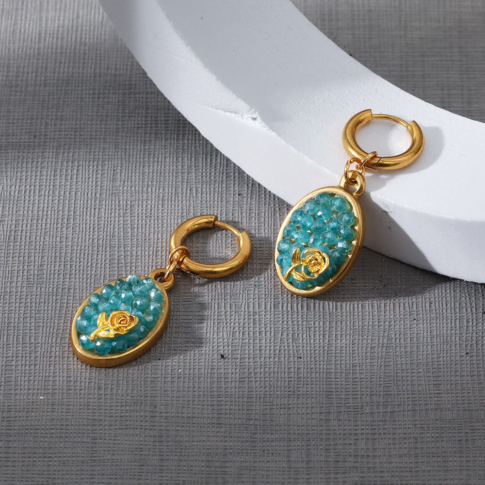 Olivenorma Paraiba Tourmaline Crushed Rose Oval Drop Earrings - image 3