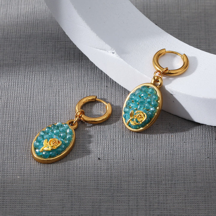 Olivenorma Paraiba Tourmaline Crushed Rose Oval Drop Earrings - image 3
