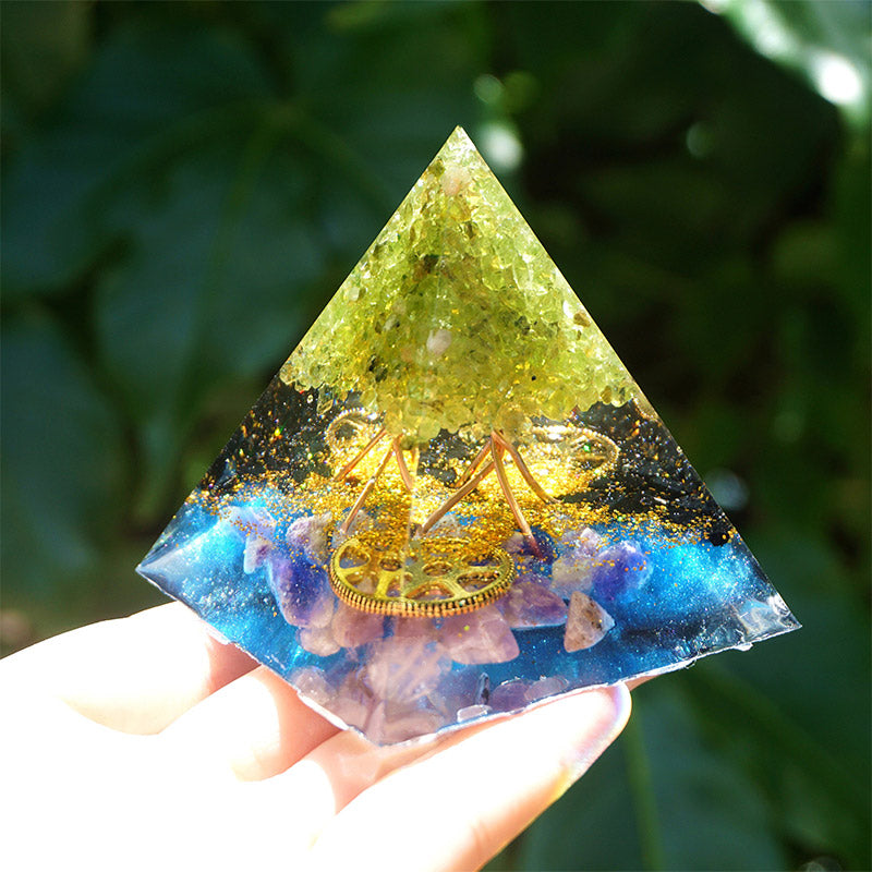 Olivenorma Peridot Amethyst With Black Tourmaline Orgone Pyramid - image 1