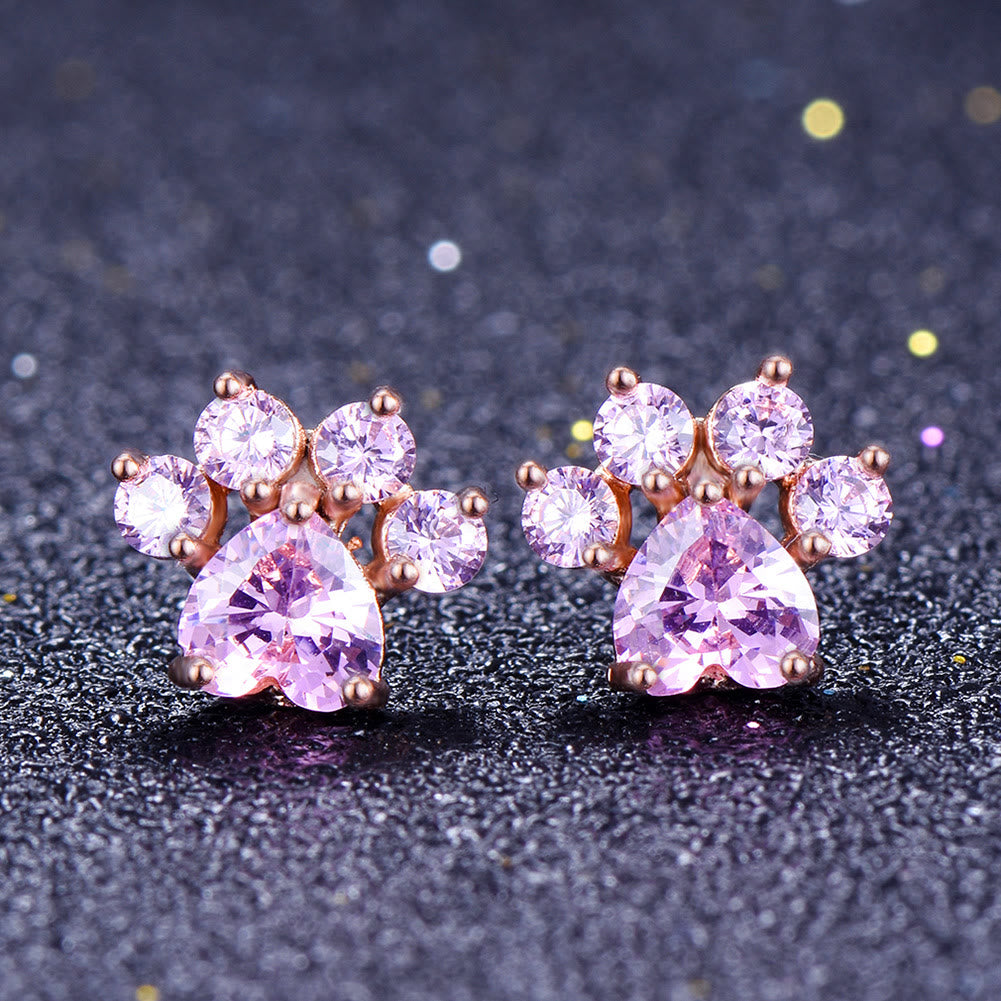 Olivenorma Kawaii Opal White Zircon Kitty Paw Earrings - Rose Gold - Purple Pink Zircon - image 23