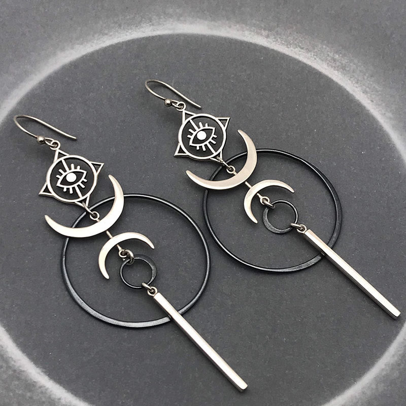 Olivenorma Geometric Round Crescent Evil Eye Witch Long Earrings - image 3