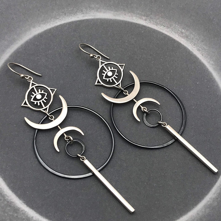 Olivenorma Geometric Round Crescent Evil Eye Witch Long Earrings - image 3